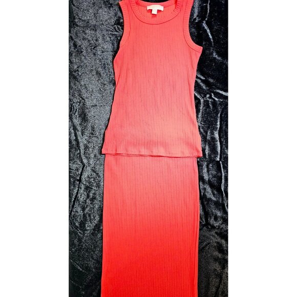 Michael Kors Sleevless Two-Piece Ribbed Tank Pencil Skirt Set-Coral-Size XS - Picture 8 of 8